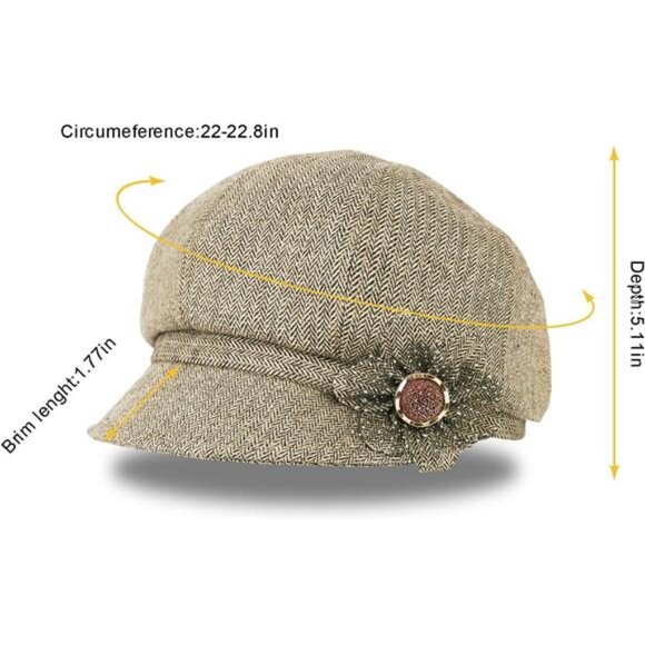 Women\'s Retro Classic Visor Newsboy Cabbie Cap Beret Hats with Flower Buckle